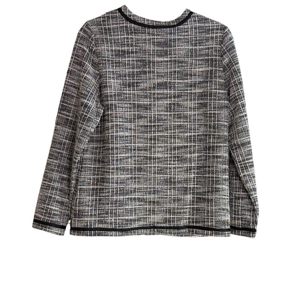 Black White S Plaid Tweed Lady Jacket Preppy Zip Front French Inspired. - Picture 5 of 9